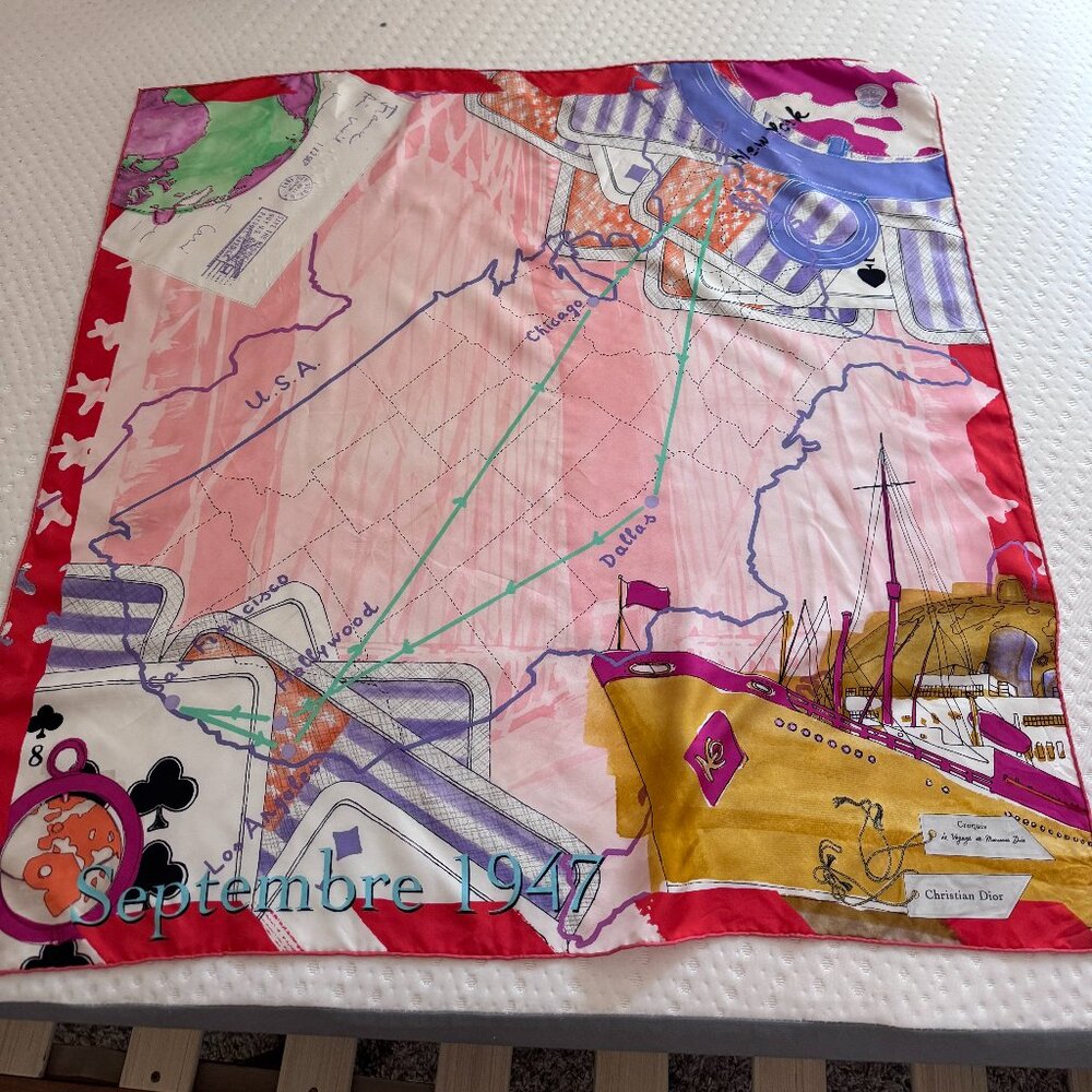 Dior American voyage coral pink silk scarf 34”